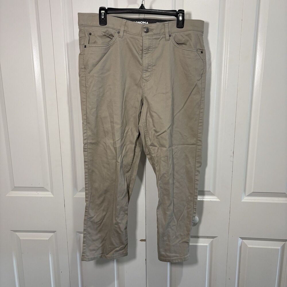 Sonoma Everyday All Day Pants Mens 36x32 Stretch Chino Beige Khaki Casual Work